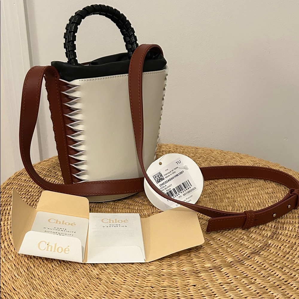 NWT Authentic Chloe Louela Mini Two-Tone Leather Bucket Bag